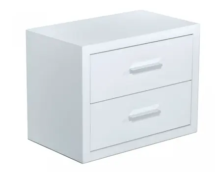 Modern Glossy White Box Nightstand with Two Drawers