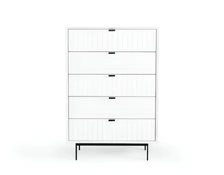 30" White Solid Wood Five Drawer Chest