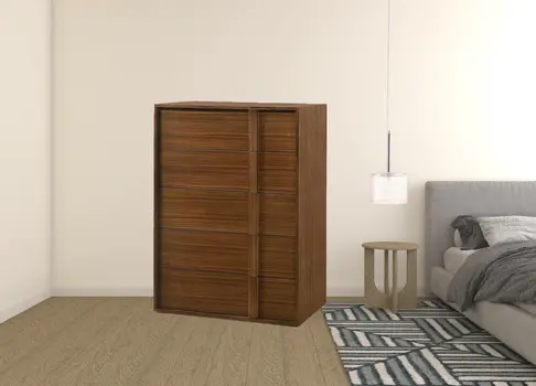 36" Walnut Brown Wood Contemporary Five Drawer Dresser