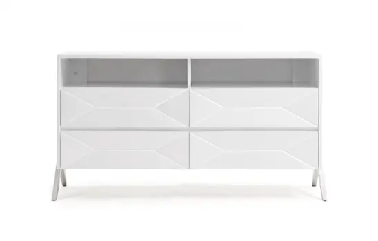 61" White Manufactured Wood Four Drawer Double Dresser