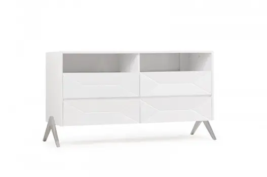 61" White Manufactured Wood Four Drawer Double Dresser