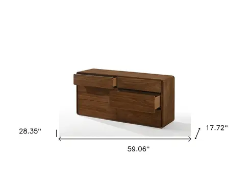 59" Walnut Solid Wood Six Drawer Double Dresser