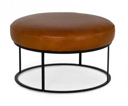 30" Camel Faux Leather And Black Ottoman