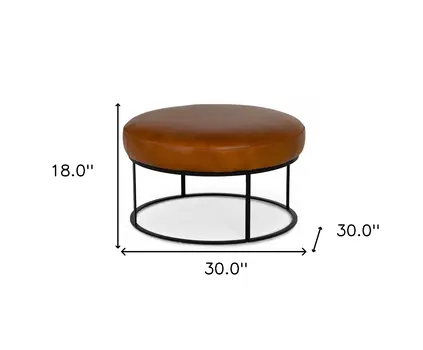 30" Camel Faux Leather And Black Ottoman