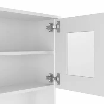 67" White Pantry Cabinet with Two Door Panels and Side Open Shelves