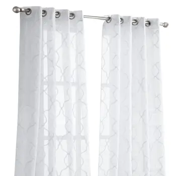84” White Trellis Pattern Embroidered Window Curtain Panel