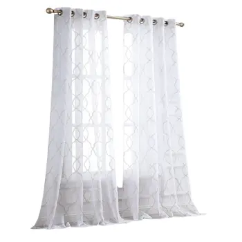 84” Charcoal Trellis Pattern Embroidered Window Curtain Panel
