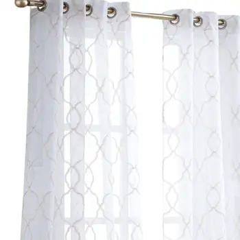 84” Charcoal Trellis Pattern Embroidered Window Curtain Panel