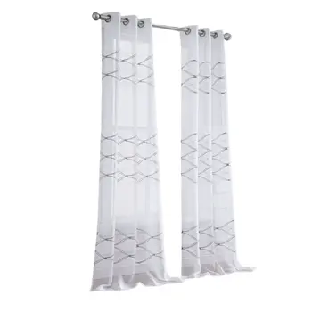 Set of Two 96"  White Wave Embroidered Window Panels