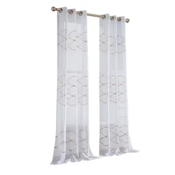 Set of Two 96" Gold and White SemiSheer Curtains