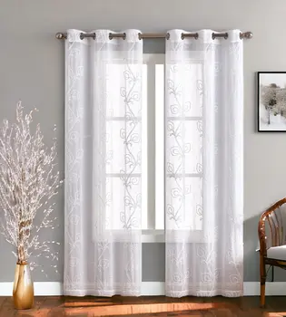 Set of Two 84"  White Boho Embroidered Window Panels