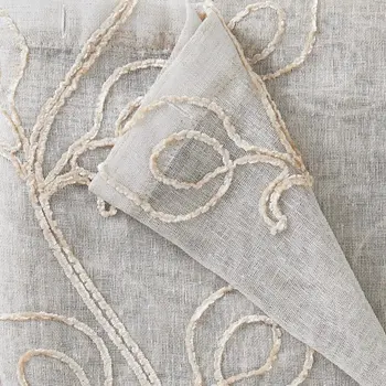 Set of Two 96" Beige Boho Embroidered Window Panels