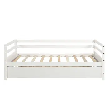 White Wood Twin Bed Frame with Trundle