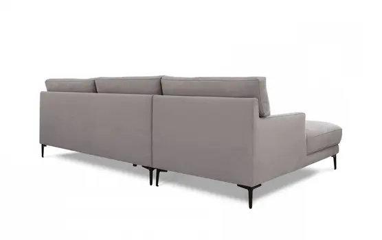 Gray 100% Polyester Stationary L Shaped Two Piece Sofa And Chaise