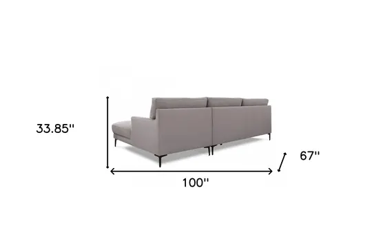 Gray 100% Polyester Stationary L Shaped Two Piece Sofa And Chaise