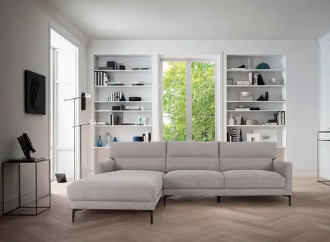 Gray 100% Polyester Stationary L Shaped Two Piece Sofa And Chaise