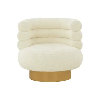 33" White And Gold Upholstered Barrel Chair