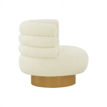 33" White And Gold Upholstered Barrel Chair