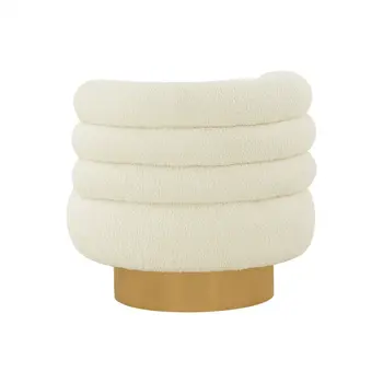 33" White And Gold Upholstered Barrel Chair