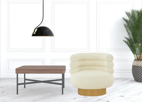 33" White And Gold Upholstered Barrel Chair