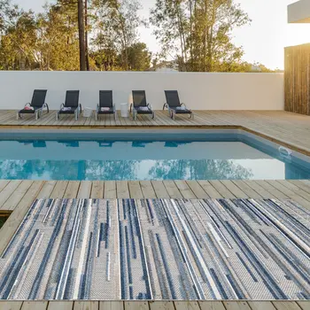 8’ Round Blue Abstract Striped Indoor Outdoor Area Rug