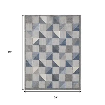 3' X 5' Blue And Gray Geometric Stain Resistant Indoor Outdoor Area Rug