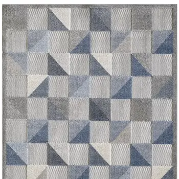 3' X 5' Blue And Gray Geometric Stain Resistant Indoor Outdoor Area Rug