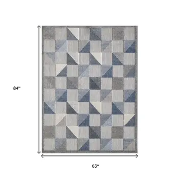 5' X 7' Blue And Gray Geometric Stain Resistant Indoor Outdoor Area Rug
