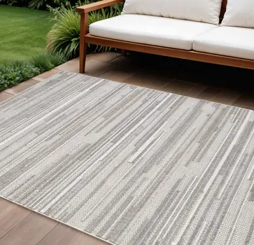 7' X 9' Gray Abstract Stain Resistant Indoor Outdoor Area Rug