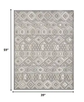 3' X 5' Gray and Ivory Southwestern Stain Resistant Indoor Outdoor Area Rug