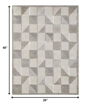 2' X 4' Gray Geometric Stain Resistant Indoor Outdoor Area Rug