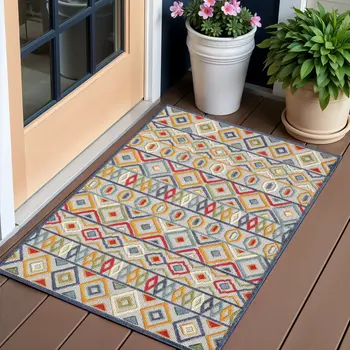 3' X 5' Multi Aztec Pattern Indoor Outdoor Area Rug