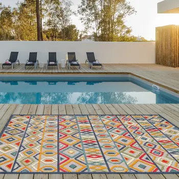 3' X 5' Multi Aztec Pattern Indoor Outdoor Area Rug