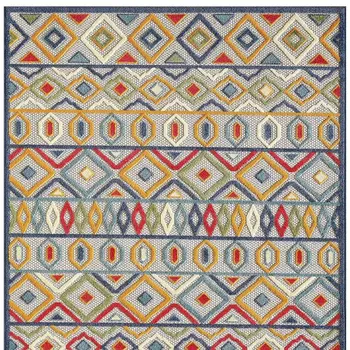 5' X 7' Ivory And Blue Southwestern Stain Resistant Indoor Outdoor Area Rug