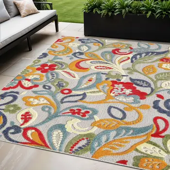 5’ X 7’ Multi Jacobean Floral Indoor Outdoor Area Rug