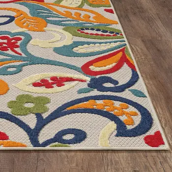 7' X 9' Ivory And Blue Indoor Outdoor Area Rug