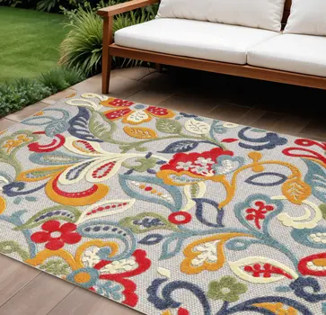 8’ X 10’ Multicolor Jacobean Floral Indoor Outdoor Area Rug