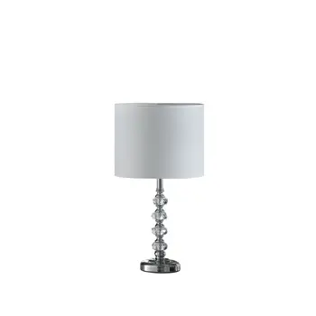 18" Silver Faux Crystal And Metal Table Lamp With White Drum Shade