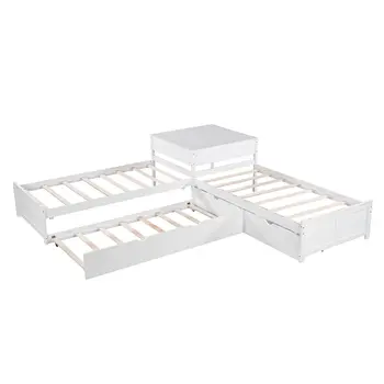 White Wood Twin Bed Frame with Trundle
