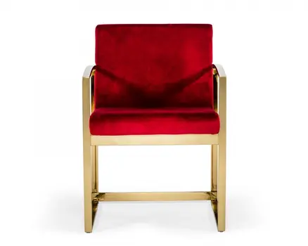 22" Red And Gold Velvet Arm Chair