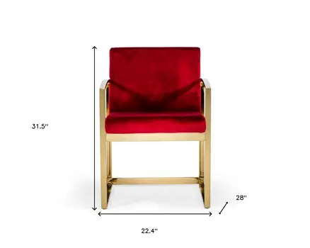 22" Red And Gold Velvet Arm Chair