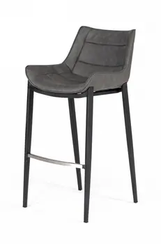 Set of Two 30" Gray And Black Faux Leather And Steel Bar Height Bar Chairs
