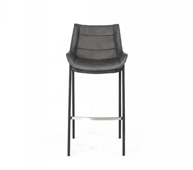 Set of Two 30" Gray And Black Faux Leather And Steel Bar Height Bar Chairs