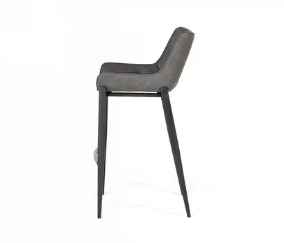 Set of Two 30" Gray And Black Faux Leather And Steel Bar Height Bar Chairs