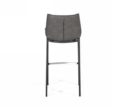 Set of Two 30" Gray And Black Faux Leather And Steel Bar Height Bar Chairs