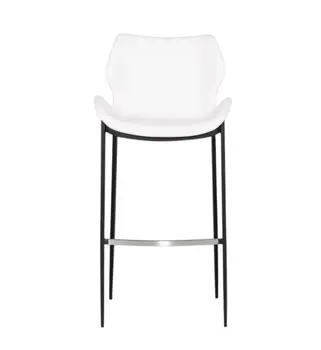 Set of Two 30" White and Black Faux Leather and Steel Low Back Bar Height Bar Chairs