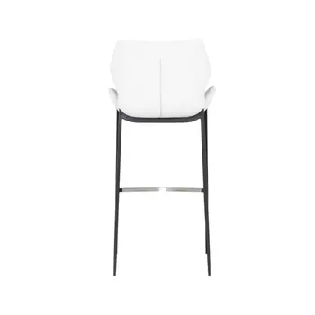 Set of Two 30" White and Black Faux Leather and Steel Low Back Bar Height Bar Chairs