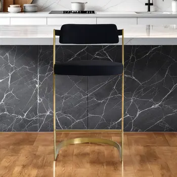 26" Black and Gold Velvet and Stainless Steel Low Back Counter Height Bar Chair