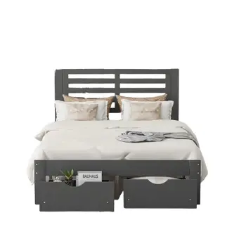 Gray Wood Full With Two Drawers Bed Frame