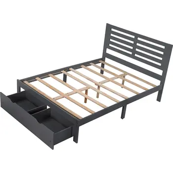 Gray Wood Full With Two Drawers Bed Frame